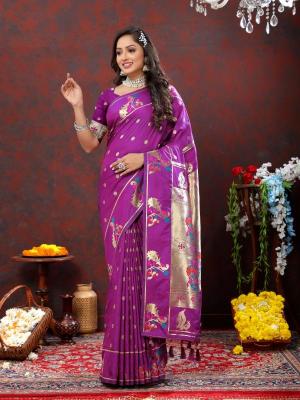 Sabella Nx -279 Gold Purple Soft Pethani Silk Sarees of different states of india