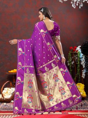 Sabella Nx -279 Gold Purple Soft Pethani Silk Sarees of different states of india