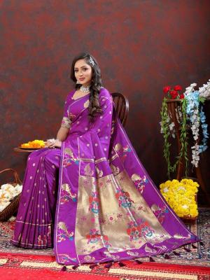 Sabella Nx -279 Gold Purple Soft Pethani Silk Sarees of different states of india