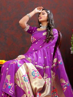 Sabella Nx -279 Gold Purple Soft Pethani Silk Sarees of different states of india