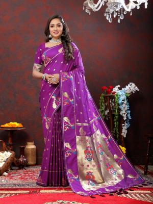 Sabella Nx -279 Gold Purple Soft Pethani Silk Sarees of different states of india