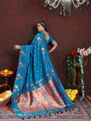 Sabella Nx -279 Gold Sky Blue Soft Pethani Silk Saree market in india