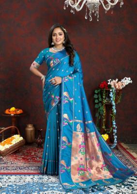 Sabella Nx -279 Gold Sky Blue Soft Pethani Silk Saree market in india