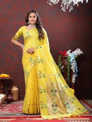 Sabella Nx -279 Gold Yellow Soft Pethani Silk Saree blouses online india