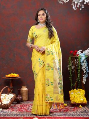 Sabella Nx -279 Gold Yellow Soft Pethani Silk Saree blouses online india