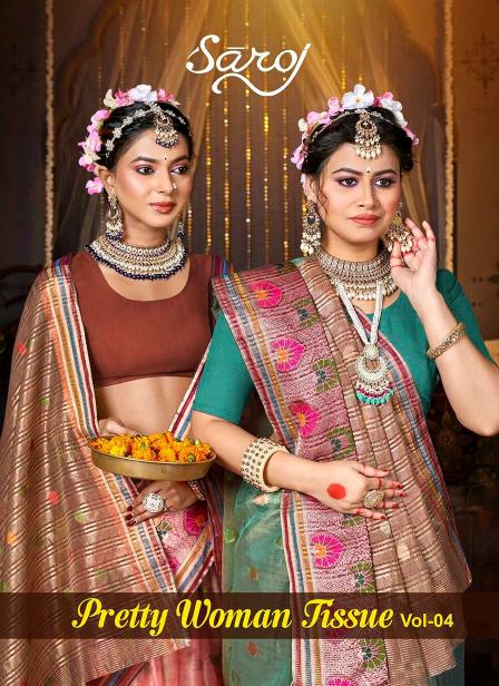 Saroj Pretty woman tissue vol.4 organza silk saree in surat with price wholesale 