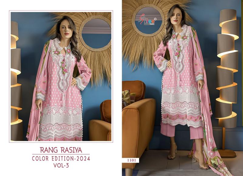 Shree Rang Rasiya Color Edition 2024 Vol 3 Chiffon Dupatta Pakistani Suits Wholesale Catalog
