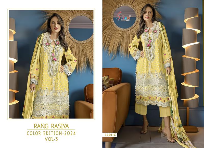 Shree Rang Rasiya Color Edition 2024 Vol 3 Chiffon Dupatta Pakistani Suits Wholesale Catalog