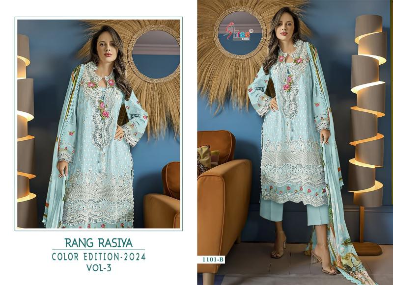 Shree Rang Rasiya Color Edition 2024 Vol 3 Chiffon Dupatta Pakistani Suits Wholesale Catalog