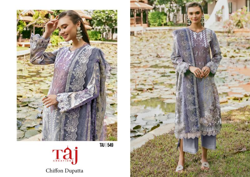 Taj 549 And 552 Chiffon Dupatta Pakistani Suits Wholesale Catalog