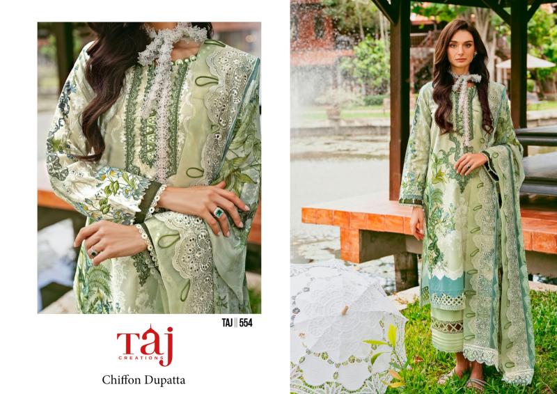 Taj 551 And 554 Chiffon Dupatta Pakistani Suits Wholesale Catalog