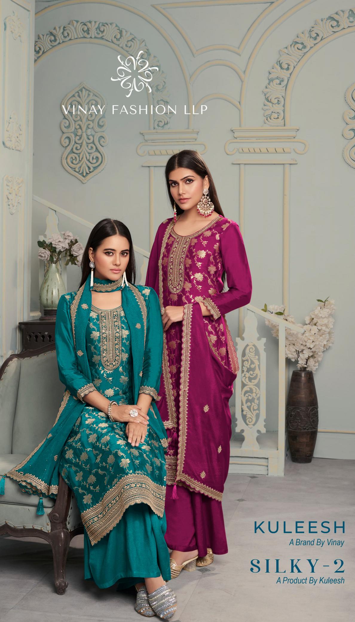 Vinay kuleesh Silky Vol 2 Emboridery Dress Material Wholesale Catalog