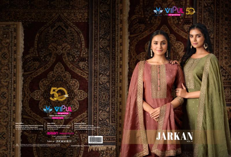Vipul Jarkan Vol 4 Organza Designer Salwar Suits Wholesale catalog