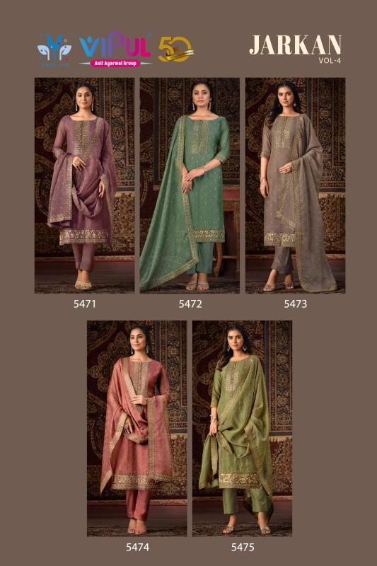 Vipul Jarkan Vol 4 Organza Designer Salwar Suits Wholesale catalog