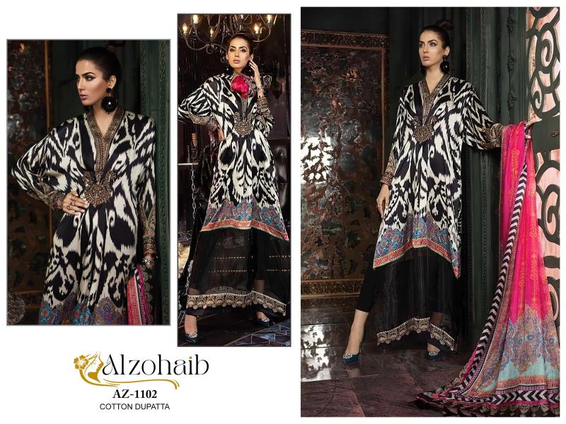 Alzohaib Az 1102 To 1105 Cotton Dupatta Pakistani Suits Wholesale Catalog