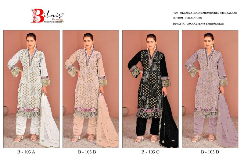 Bilqis B 103 A To D Pakistani Suits Wholesale Catalog