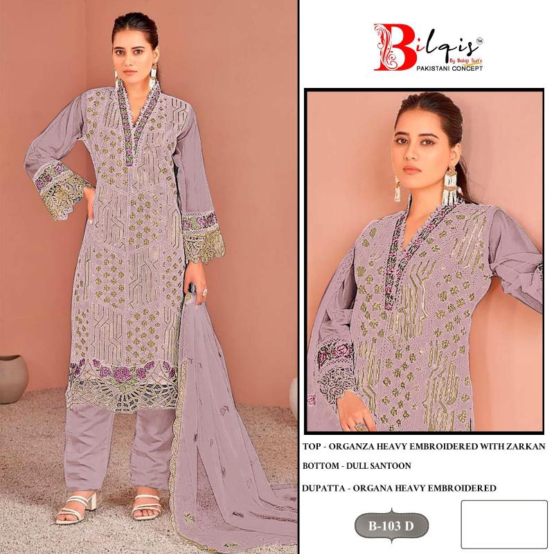 Bilqis B 103 A To D Pakistani Suits Wholesale Catalog