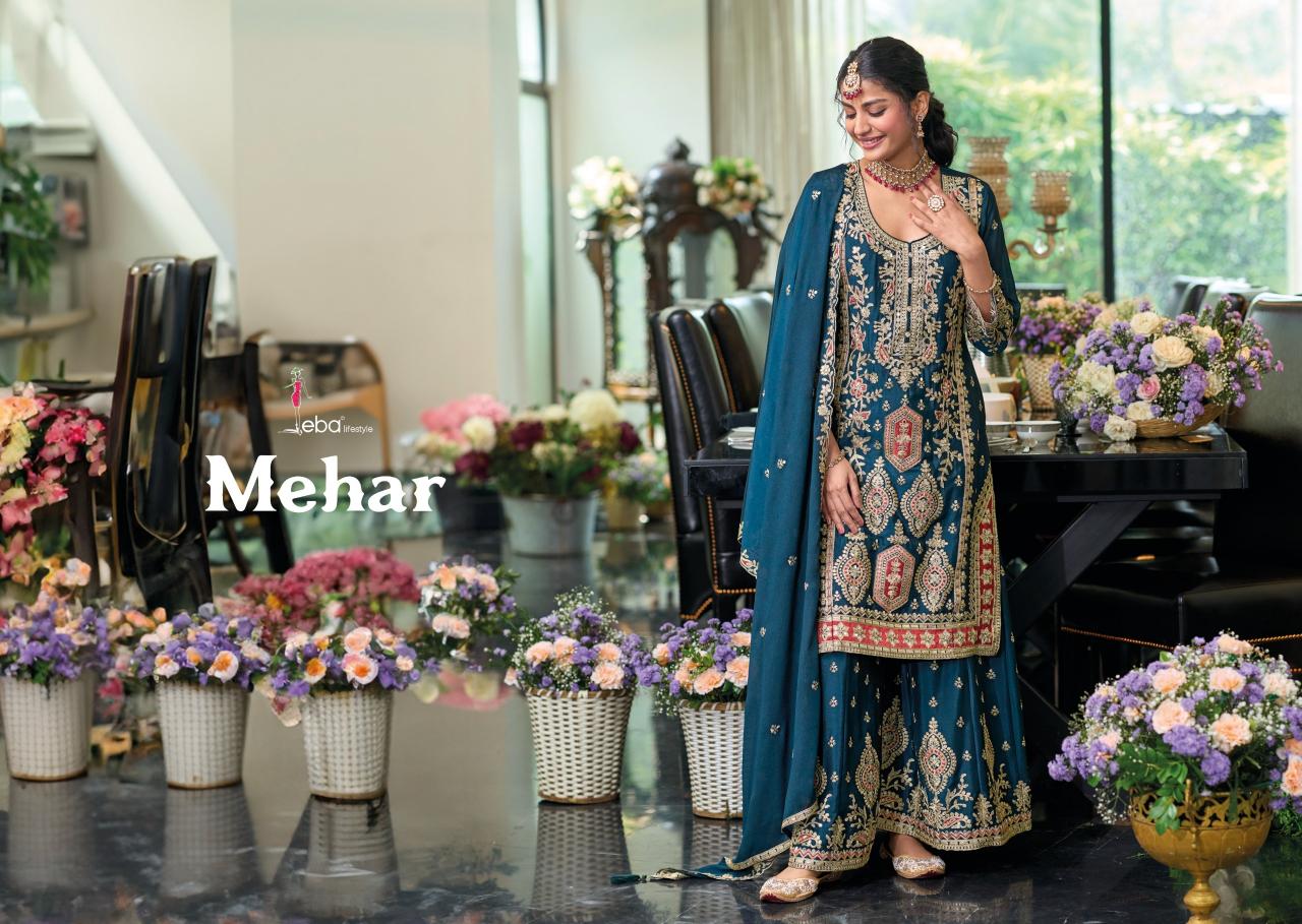 EBA Mehar hevey Chinon with emboidery work Salwar Kameez Wholesale Catalog