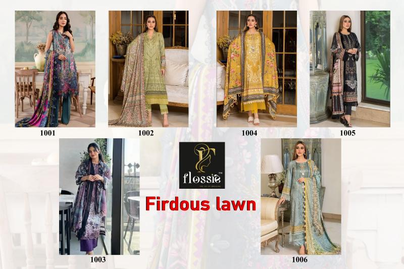 Flossie Firdous Lawn Cotton Dupatta Pakistani Suits Wholesale Catalog
