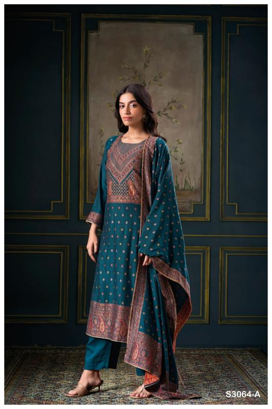 Ganga Myine 3064 Pure Pashmina Jacquard Salwar Kameez Wholesale Catalog