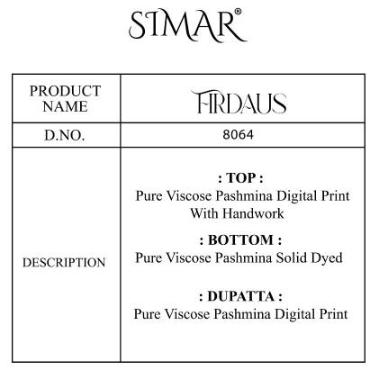 Glossy Simar Firdaus Viscose Pashmina Digital Printed Salwar Kameez Wholesale Catalog
