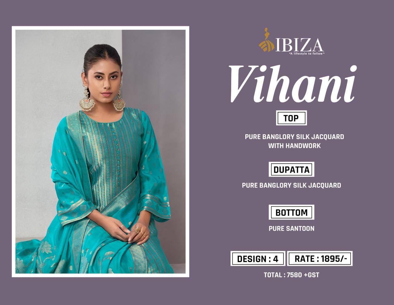 Ibiza Vihani Pure Banglory Silk Jacquard Salwar Kameez Wholesale Catalog