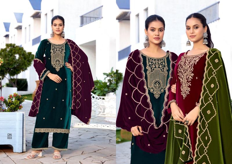 Levisha Kashida Velvet Designer Salwar Kameez Wholesale Catalog