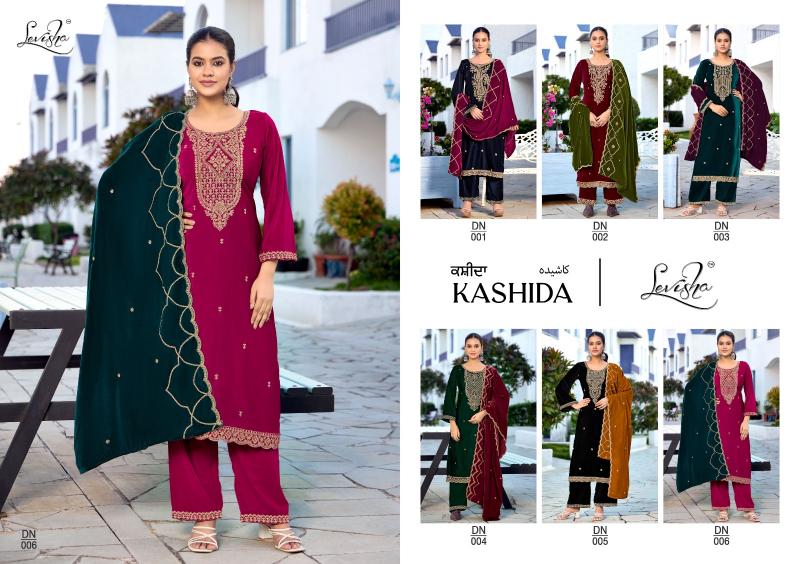 Levisha Kashida Velvet Designer Salwar Kameez Wholesale Catalog