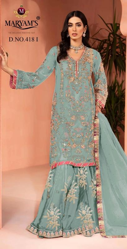 MARYAMS M418 Special Edition Oragnza Silk Embroidery Pakistani Suits Wholesale Catalog