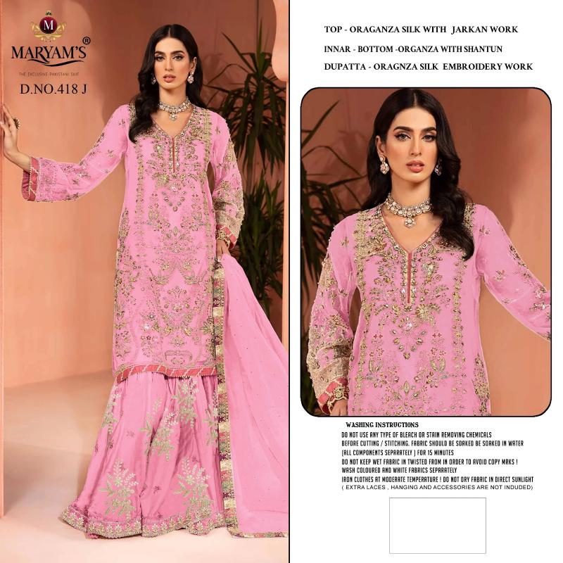 MARYAMS M418 Special Edition Oragnza Silk Embroidery Pakistani Suits Wholesale Catalog