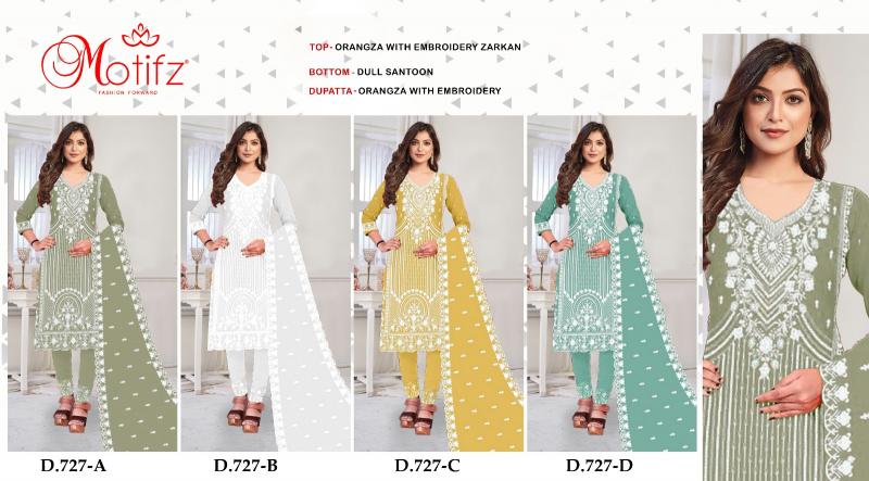 Motifz 727 ABCD Organza with Embroidery zarkan Pakistani Suit Wholesale catalog