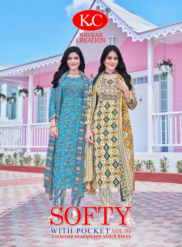 Navkar K.C Softy Vol 1 feb india party wear kurtis and pants