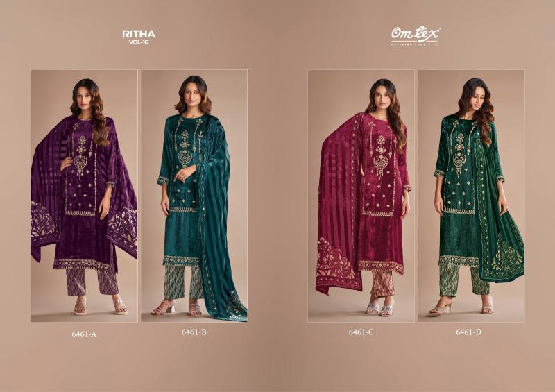 Omtex Ritha Vol 16 Viscose Velvet with embroidered Salwar Kameez Wholesale Catalog