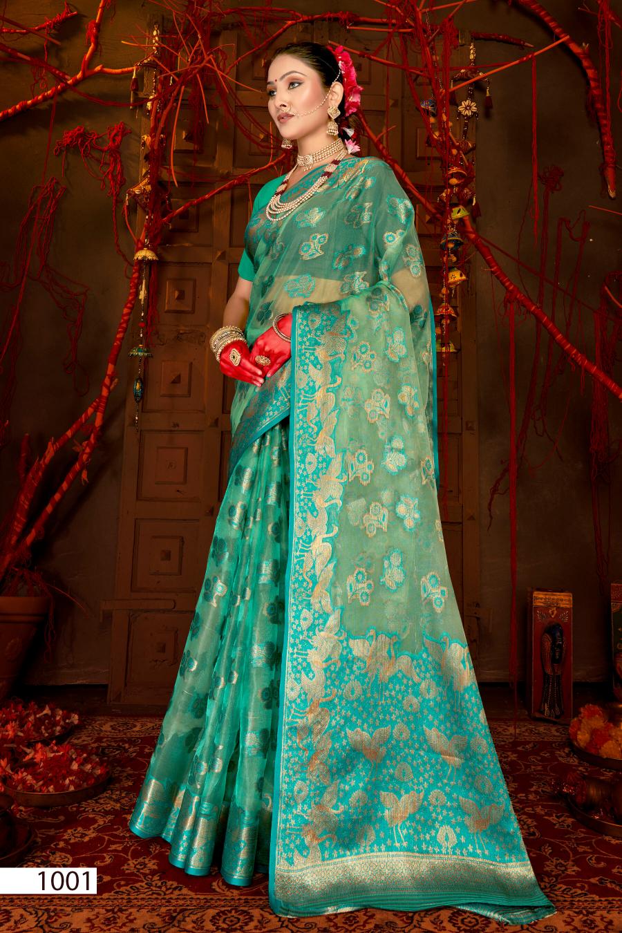 Saroj Red Chilly Tissue vol.1Tissue organza silk saree  in surat with price wholesale 