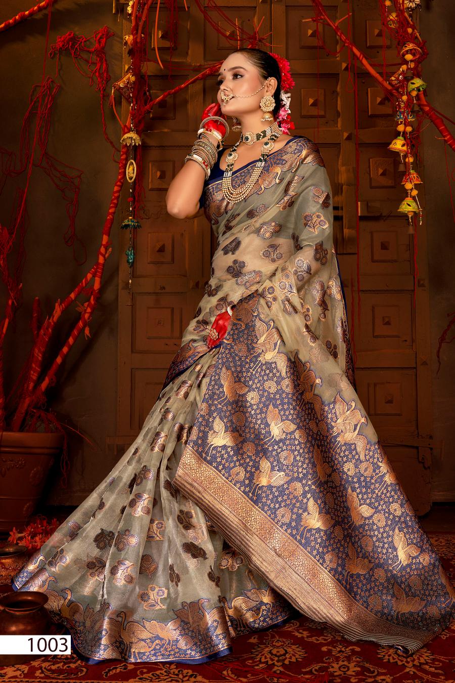 Saroj Red Chilly Tissue vol.1Tissue organza silk saree  in surat with price wholesale 