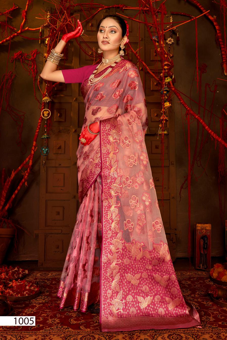 Saroj Red Chilly Tissue vol.1Tissue organza silk saree  in surat with price wholesale 