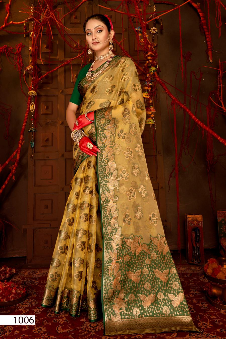 Saroj Red Chilly Tissue vol.1Tissue organza silk saree  in surat with price wholesale 