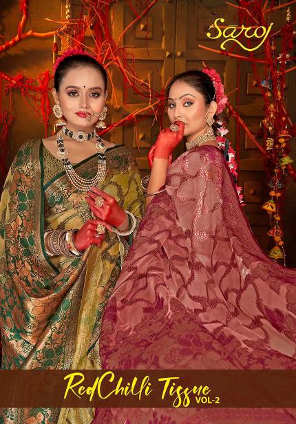 Saroj Red Chilly Tissue vol.2 Tissue organza silk saree  in surat with price wholesale