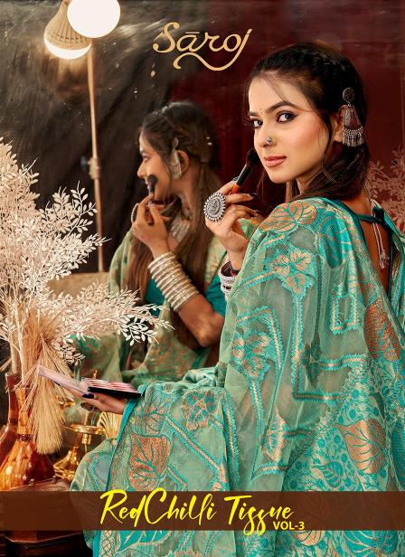 Saroj Red Chilly Tissue vol.3 Tissue organza silk saree  in surat with price wholesale