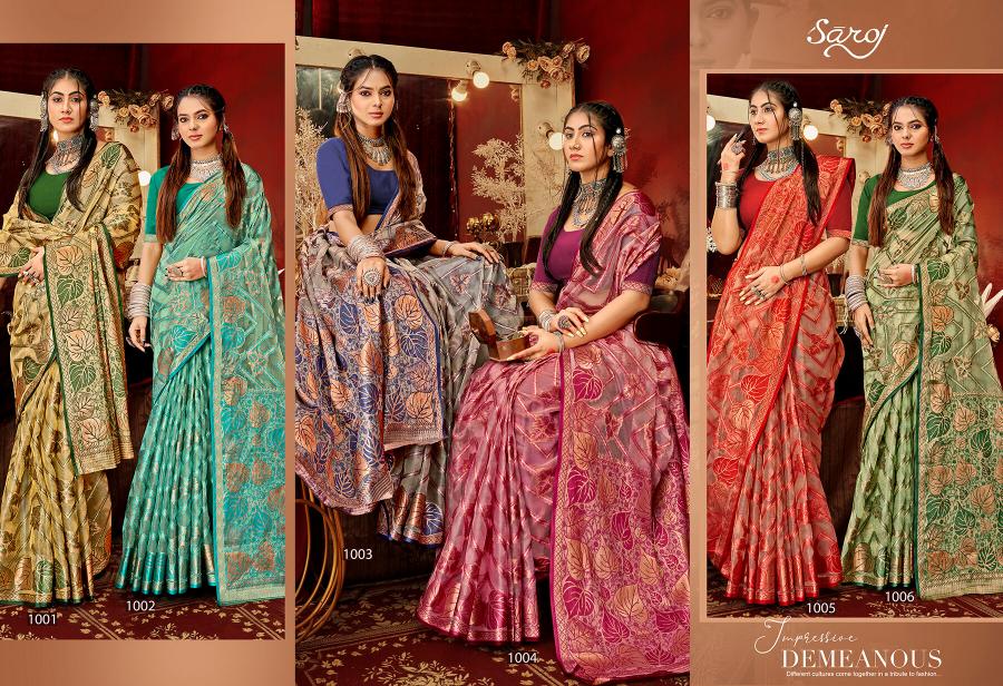 Saroj Red Chilly Tissue vol.3 Tissue organza silk saree  in surat with price wholesale