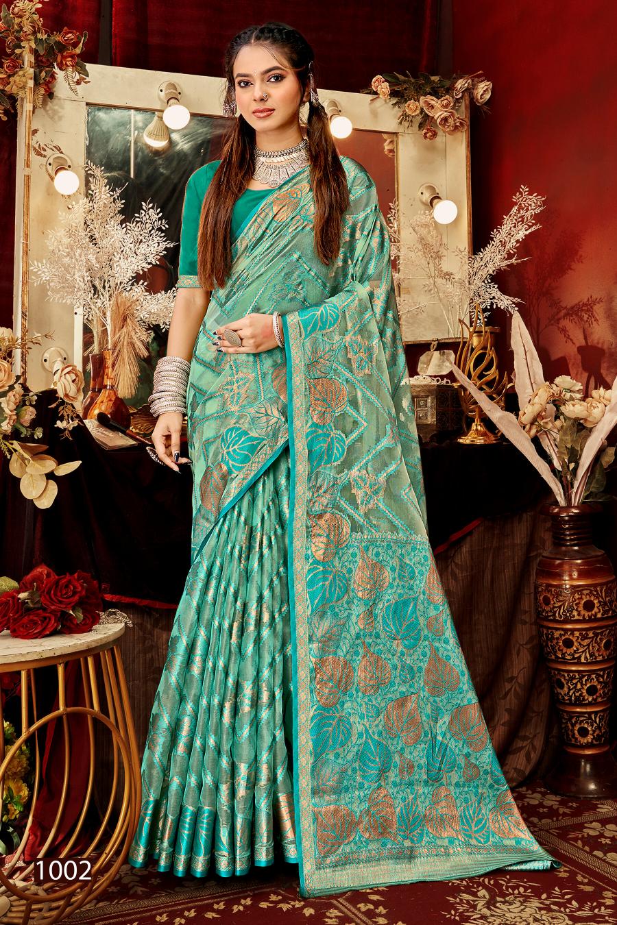 Saroj Red Chilly Tissue vol.3 Tissue organza silk saree  in surat with price wholesale