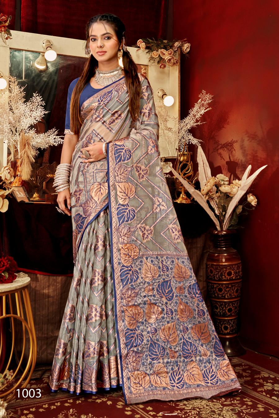 Saroj Red Chilly Tissue vol.3 Tissue organza silk saree  in surat with price wholesale