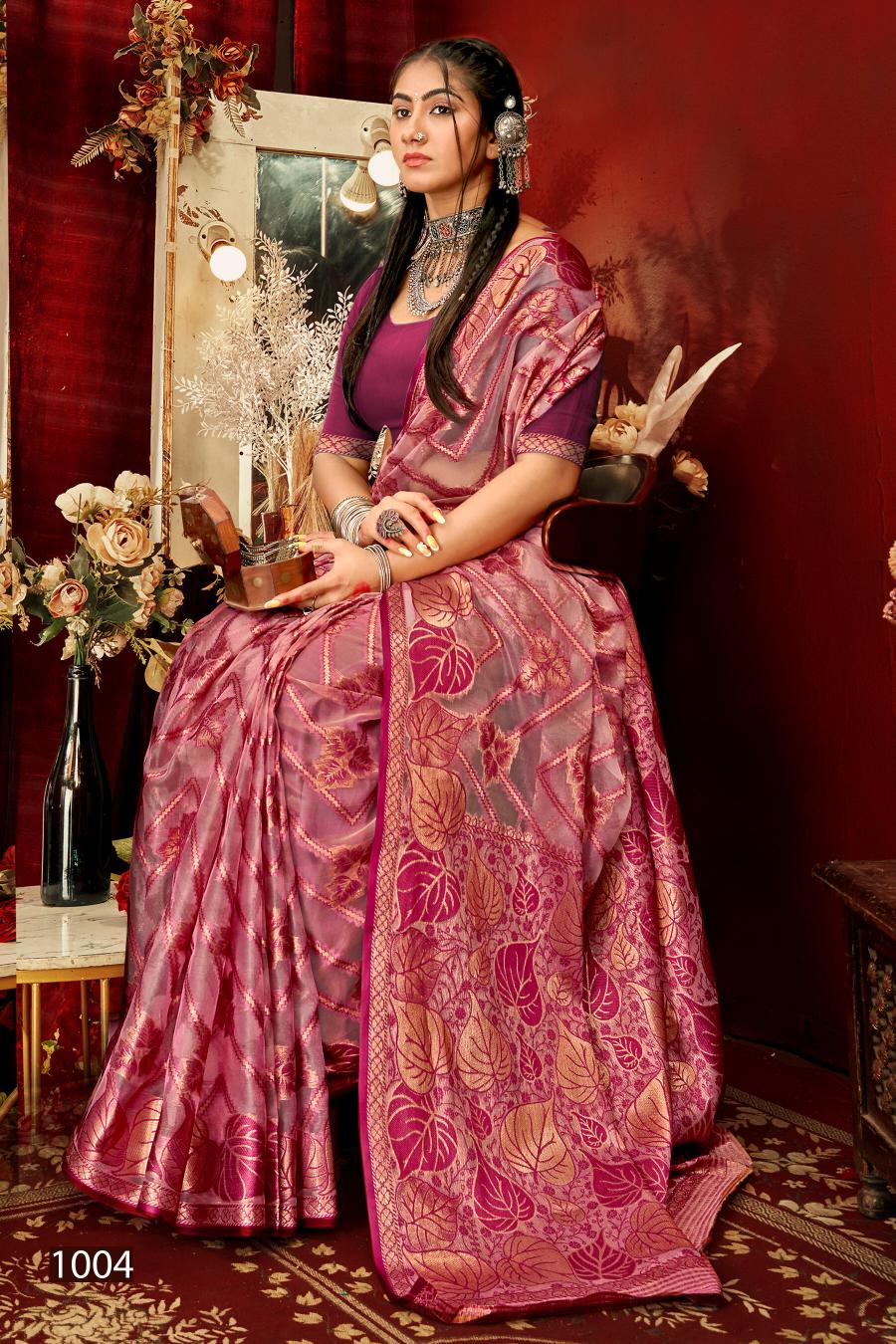 Saroj Red Chilly Tissue vol.3 Tissue organza silk saree  in surat with price wholesale