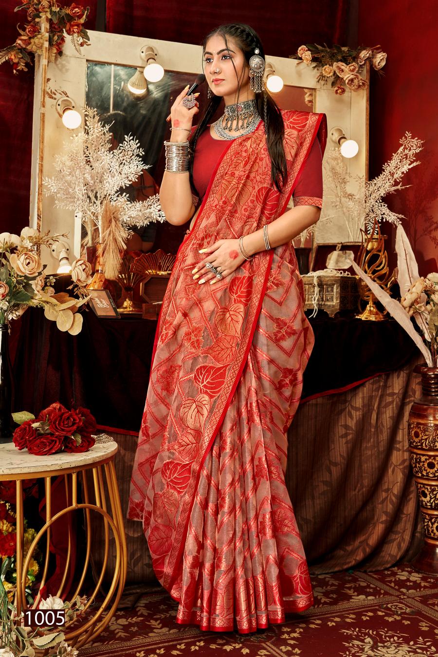 Saroj Red Chilly Tissue vol.3 Tissue organza silk saree  in surat with price wholesale