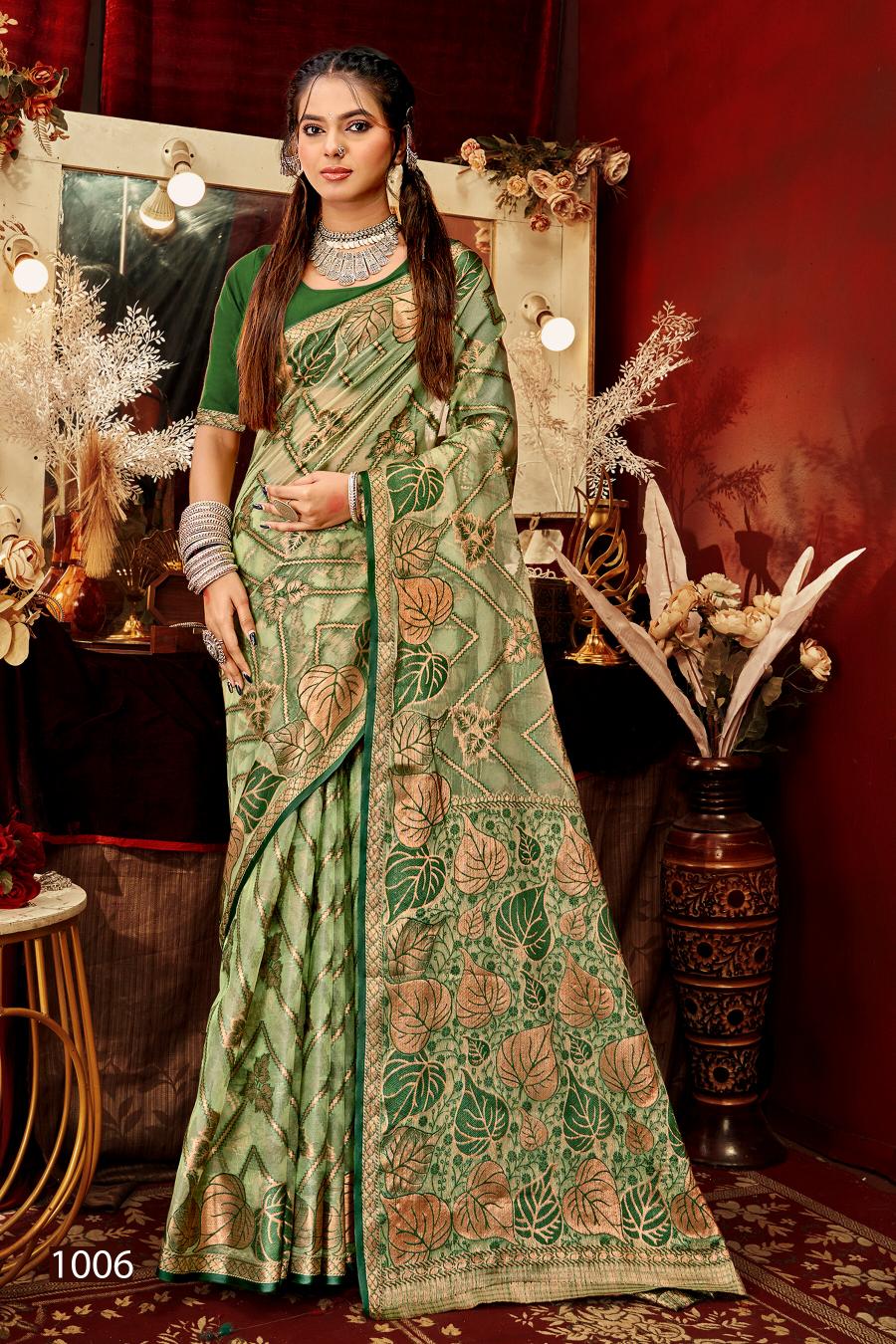 Saroj Red Chilly Tissue vol.3 Tissue organza silk saree  in surat with price wholesale