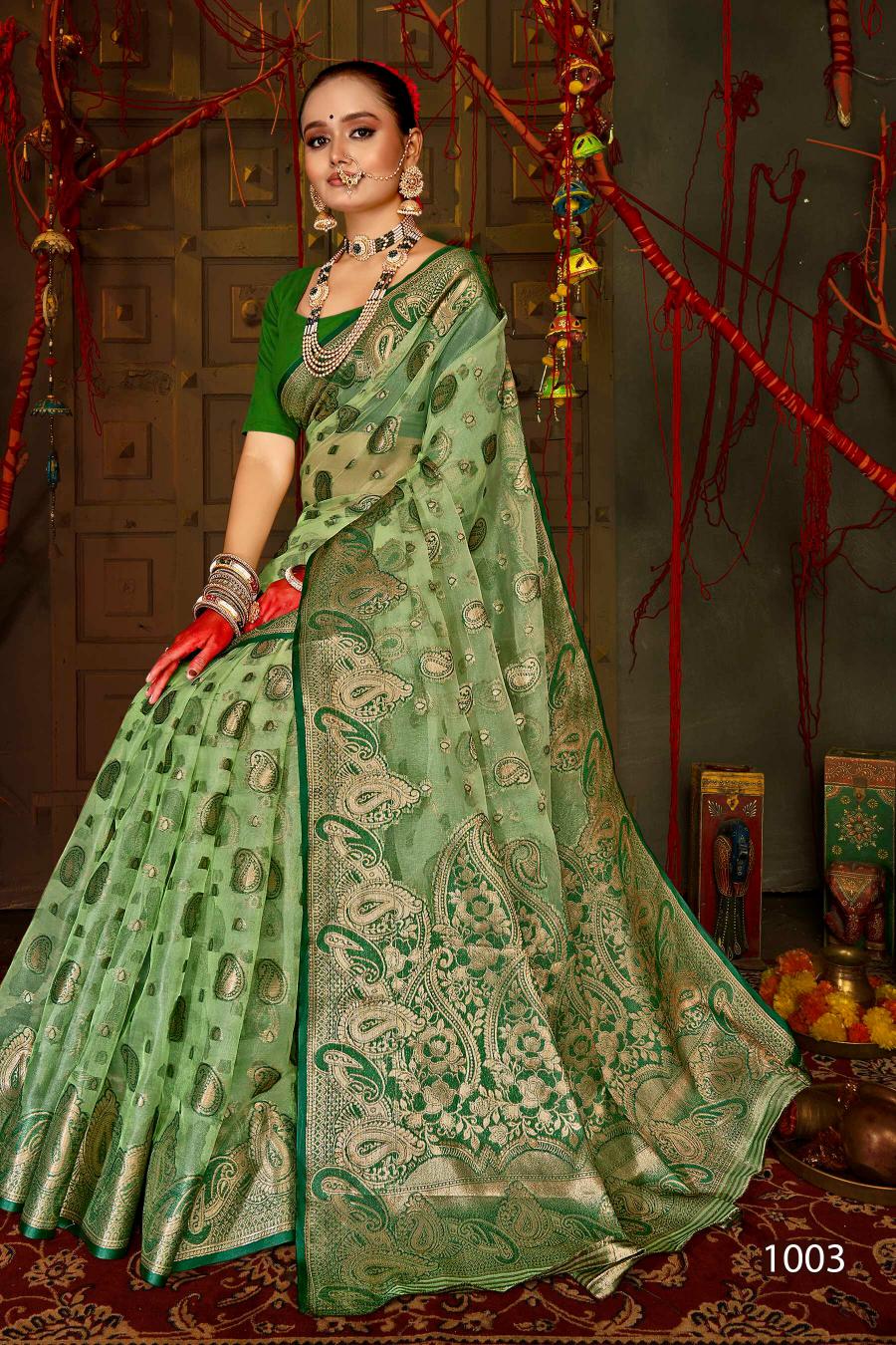 Saroj Red Chilly Tissue vol.4 Tissue organza silk saree  in surat with price wholesale