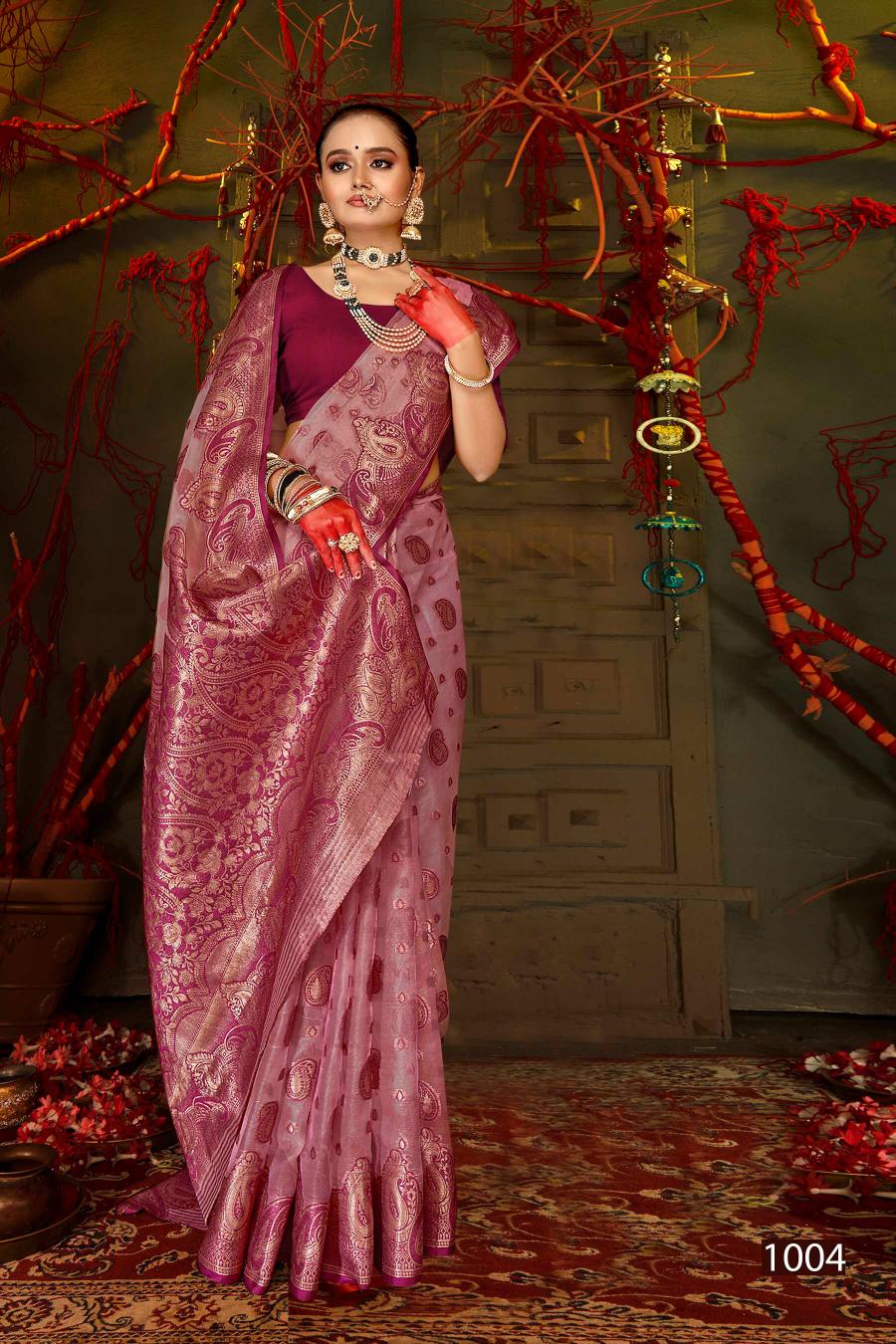 Saroj Red Chilly Tissue vol.4 Tissue organza silk saree  in surat with price wholesale