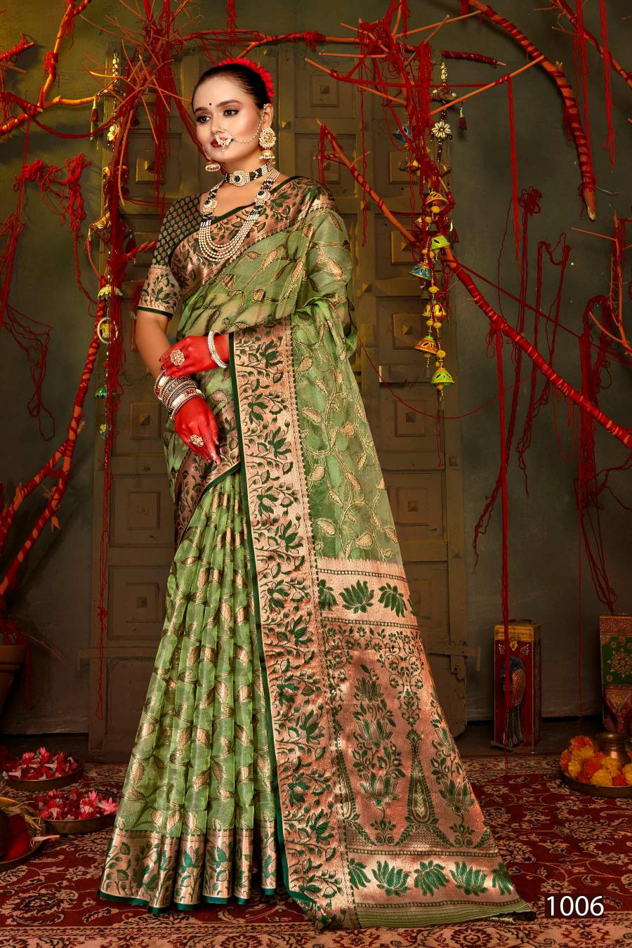 Saroj Red Chilly Tissue vol.5 Tissue organza silk saree  in surat with price wholesale