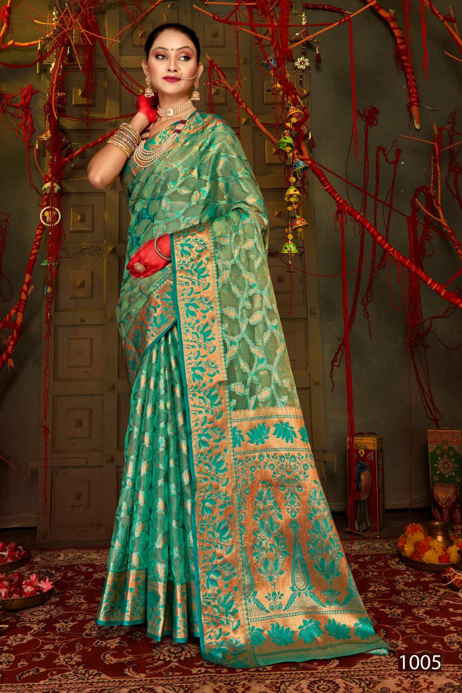 Saroj Red Chilly Tissue vol.5 Tissue organza silk saree  in surat with price wholesale