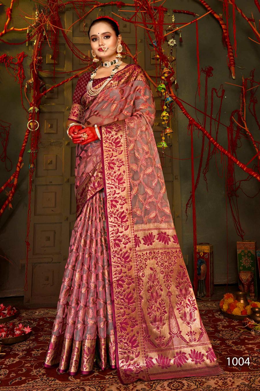 Saroj Red Chilly Tissue vol.5 Tissue organza silk saree  in surat with price wholesale